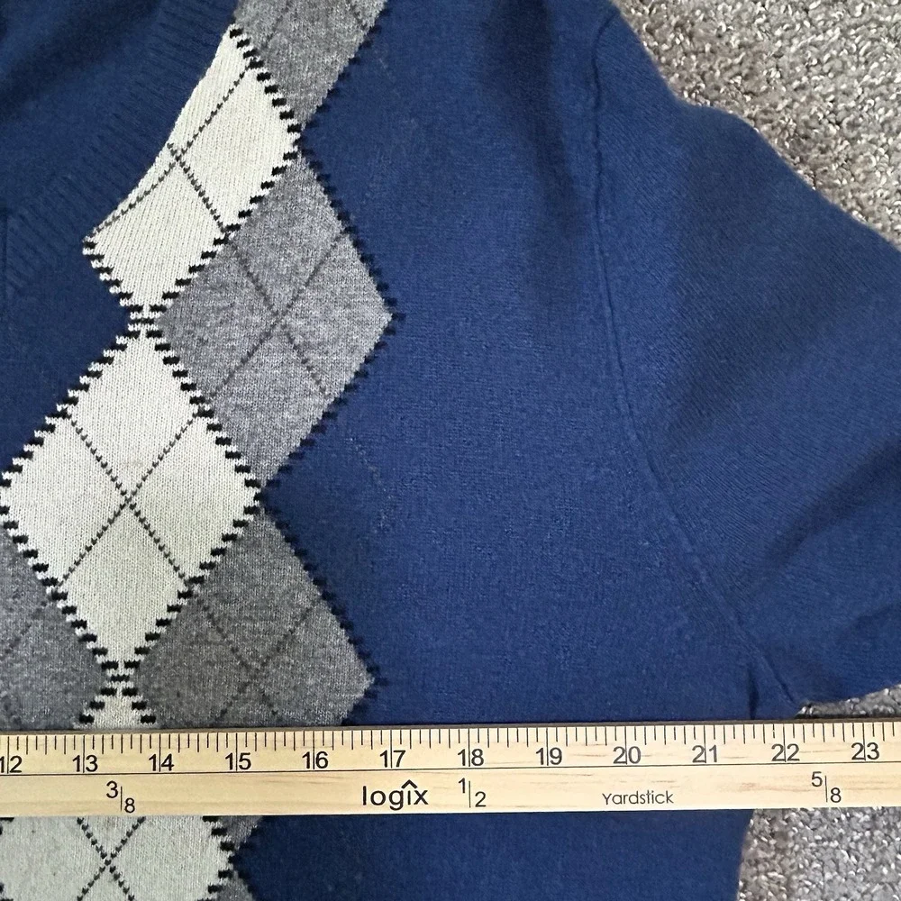 Banana Republic Wool/Cashmere Blend Argyle Sweater - Medium - Blue V-Neck Soft ✨